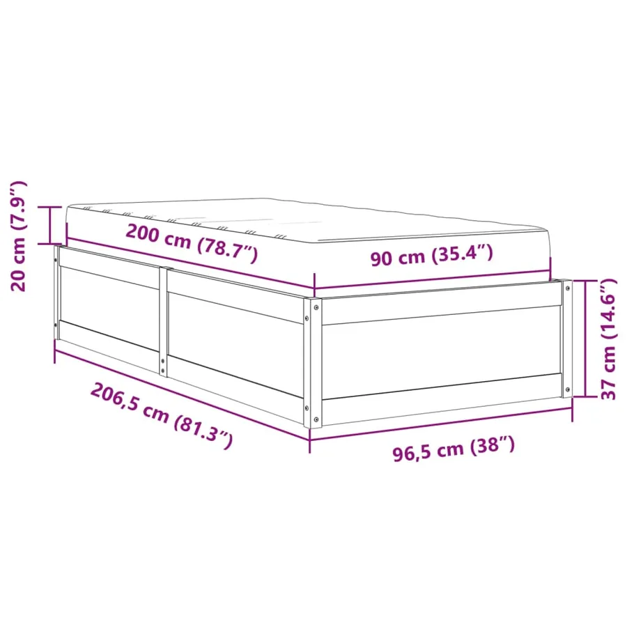Lit avec matelas 90x200 cm bois massif de pin - 13