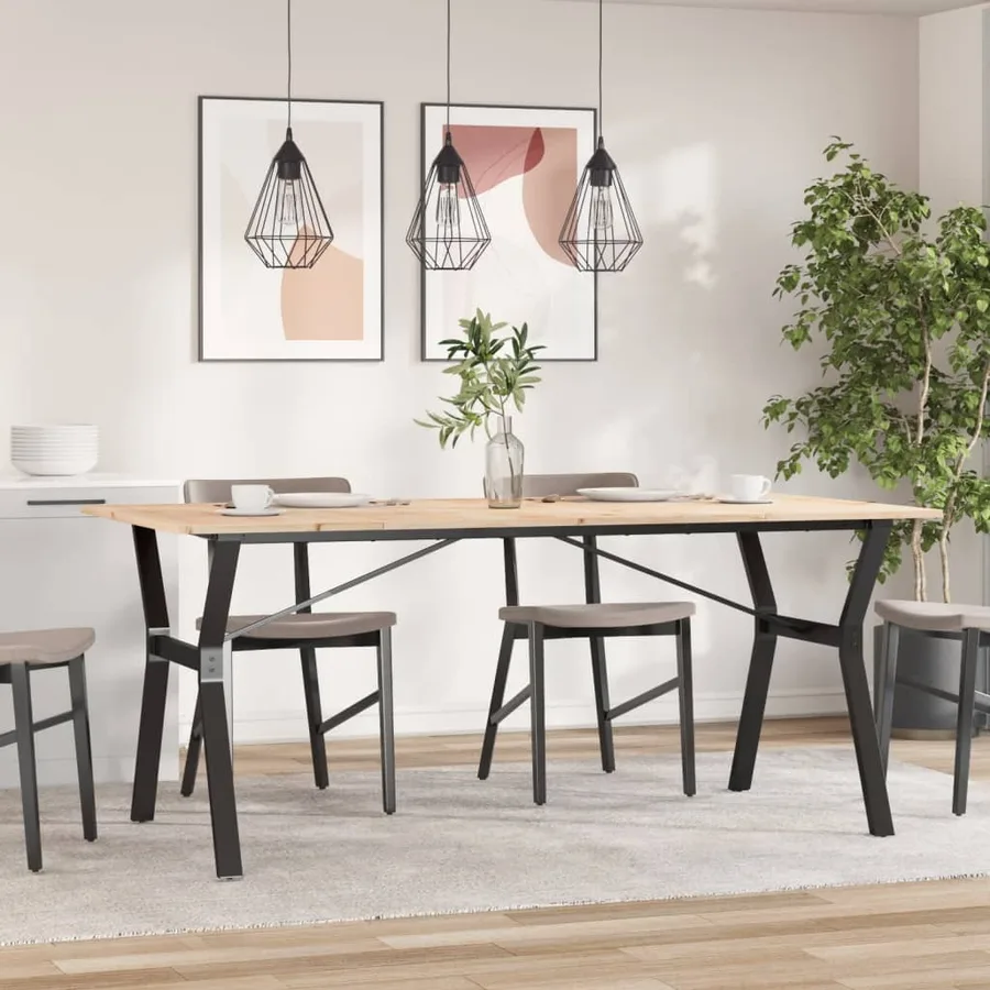 Table à manger cadre en Y 180x90x75 cm bois de pin massif acier - 3