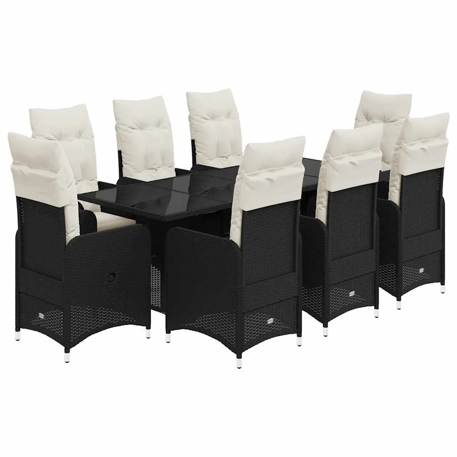 Ensemble de bistro de jardin 9 pcs coussins noir poly rotin - 2