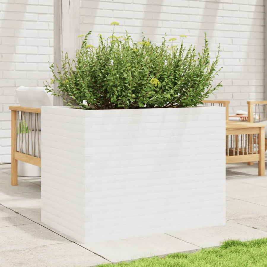 Jardinière blanc 90x60x68,5 cm bois de pin massif - 3