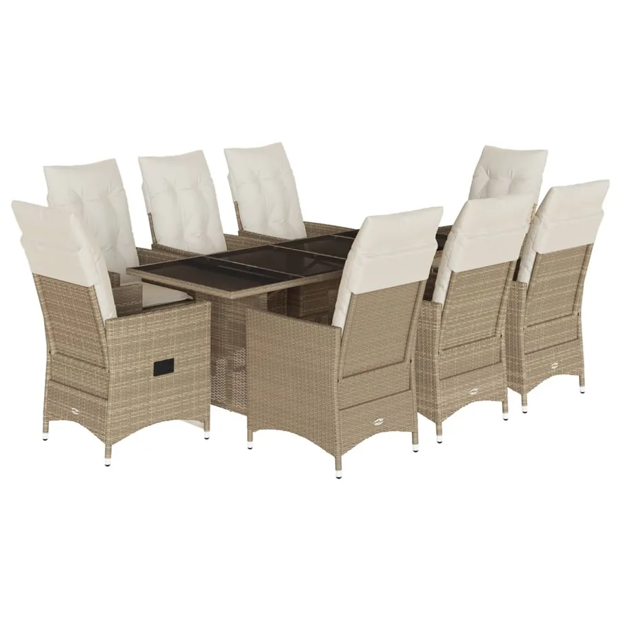 Ensemble à manger de jardin et coussins 9 pcs beige Poly rotin - 2