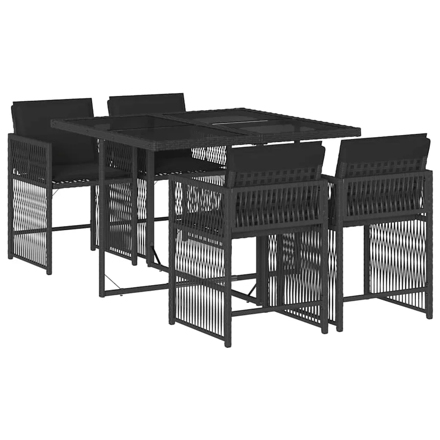 Ensemble à manger de jardin coussins 5pcs Noir Résine tressée - 2
