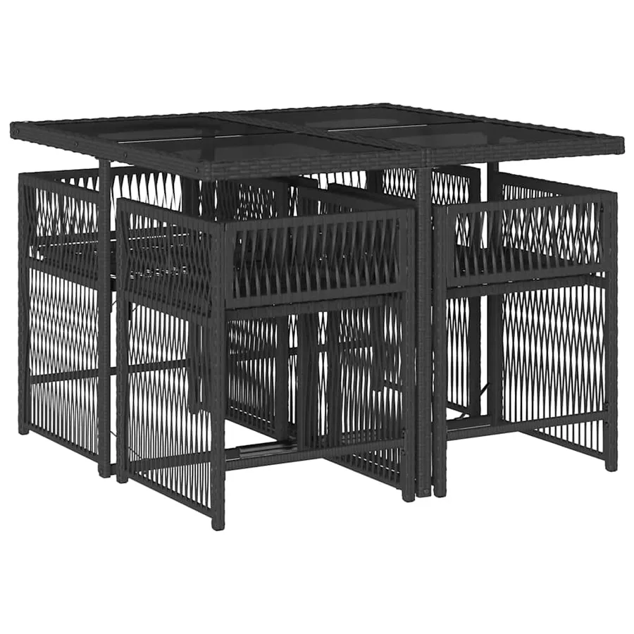 Ensemble à manger de jardin coussins 5pcs Noir Résine tressée - 3