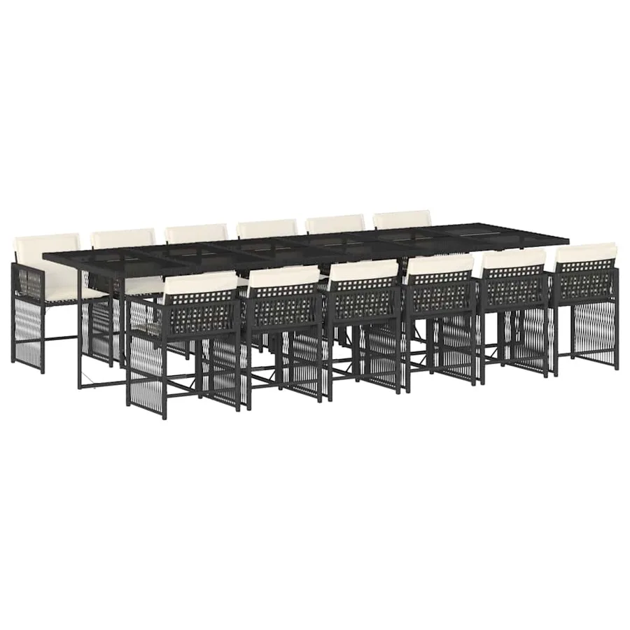 Ensemble à manger de jardin 13 pcs coussins noir résine tressée - 2