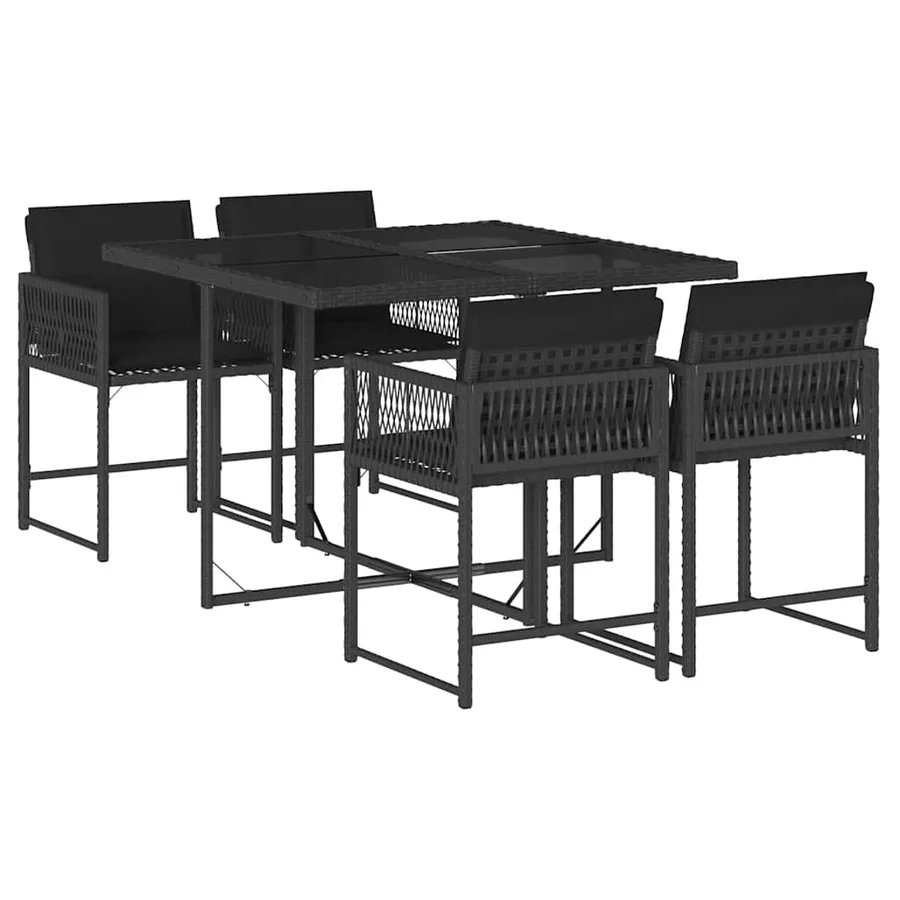 Ensemble à manger de jardin coussins 5pcs Noir Résine tressée - 2