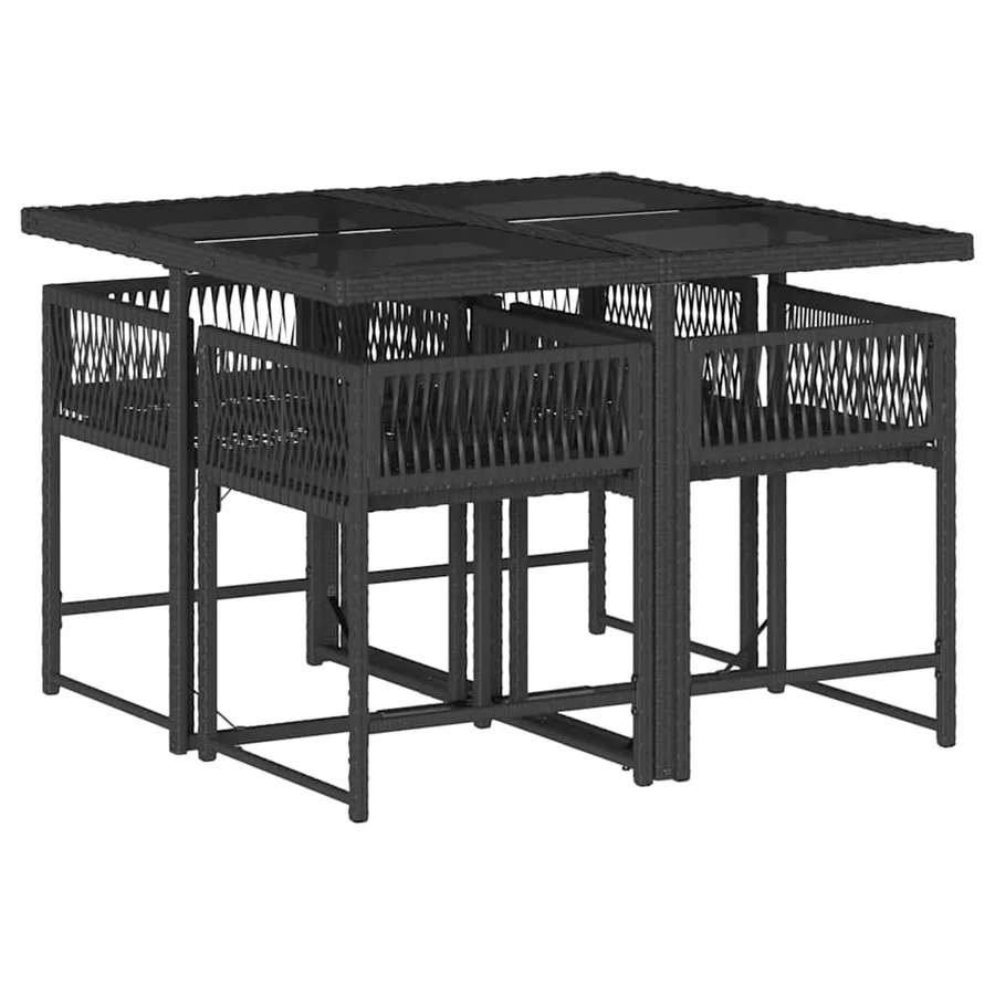Ensemble à manger de jardin coussins 5pcs Noir Résine tressée - 3