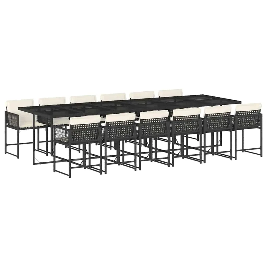 Ensemble à manger de jardin 13 pcs coussins noir résine tressée - 2