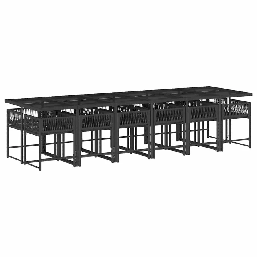 Ensemble à manger de jardin 13 pcs coussins noir résine tressée - 3