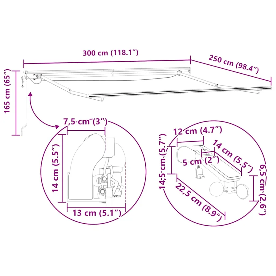 Auvent rétractable automatique avec LED anthracite et blanc - 16