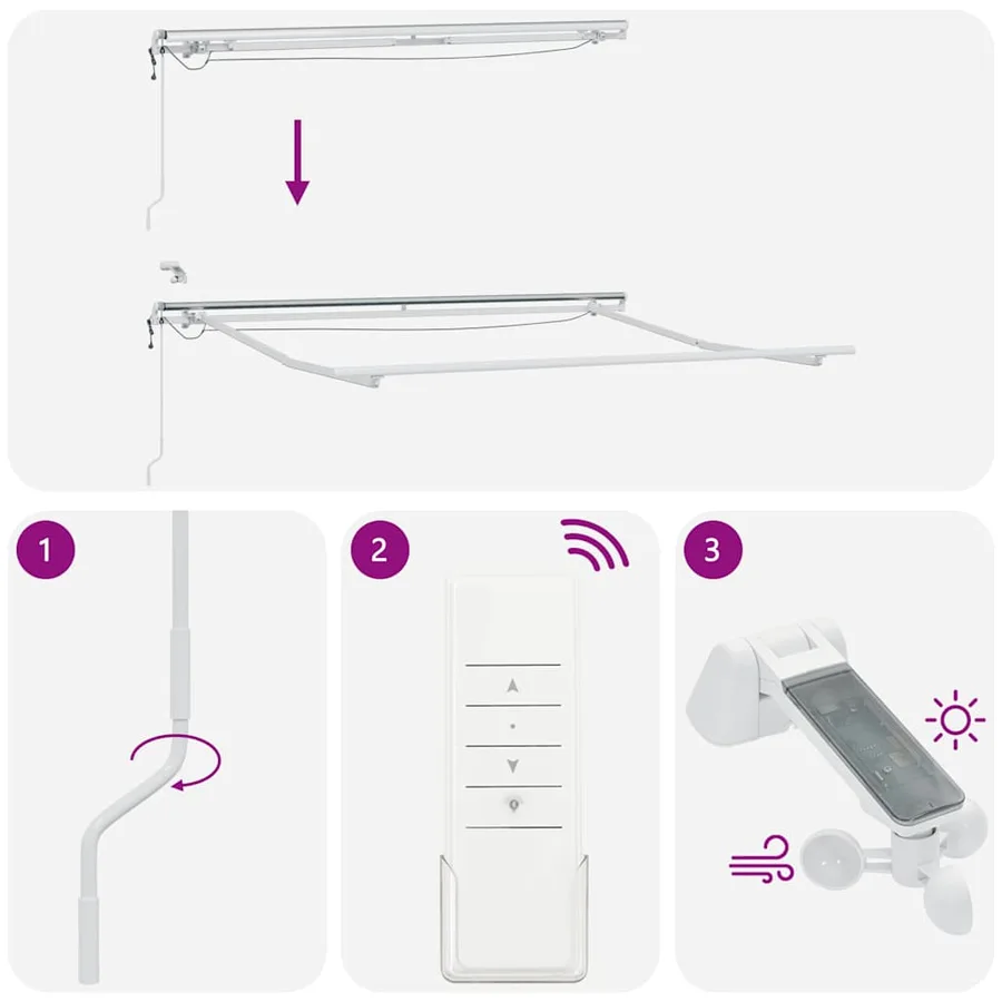 Auvent rétractable automatique avec LED bordeaux 300x250 cm - 14