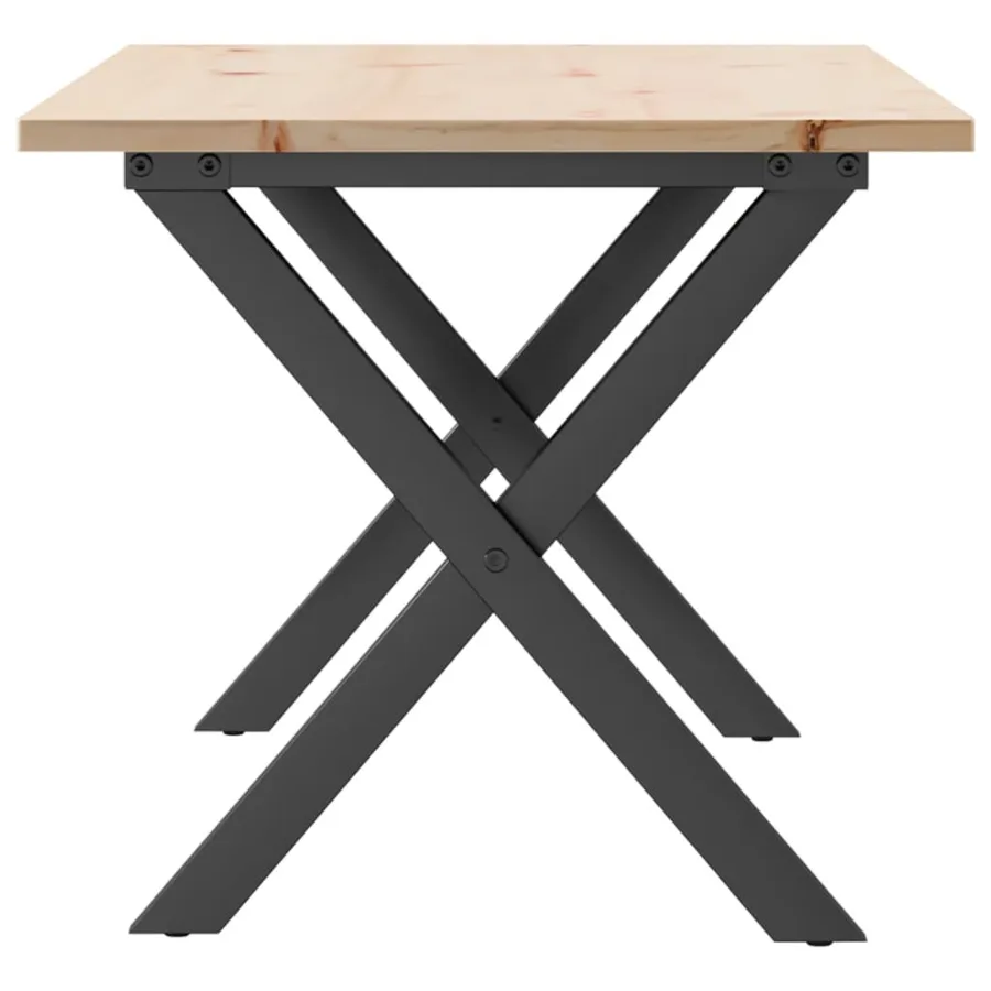 Table basse cadre en X 90x40x45 cm bois de pin massif et acier - 5