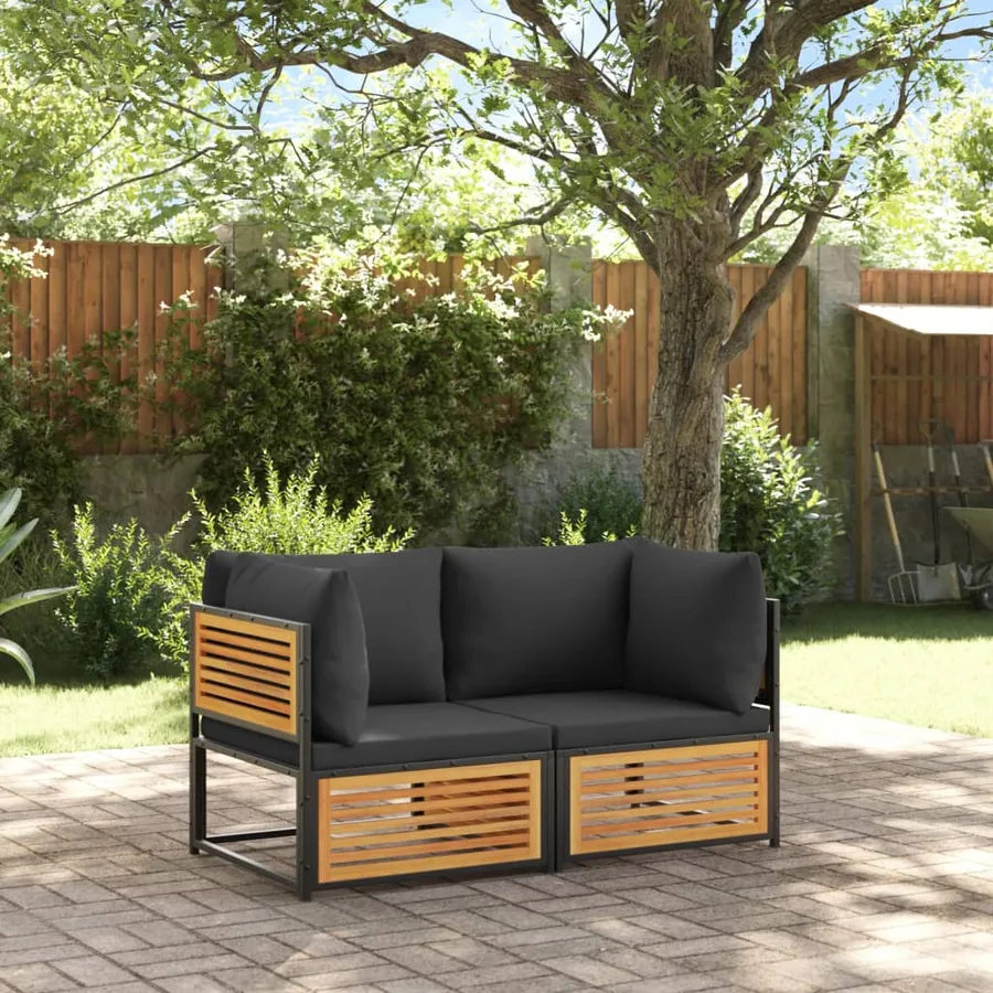 Canapé d'angle de jardin avec coussins bois massif d'acacia - 3