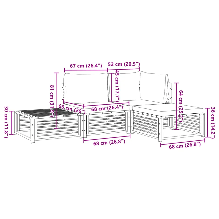 Salon de jardin avec coussins 4 pcs bois d'acacia massif - 14