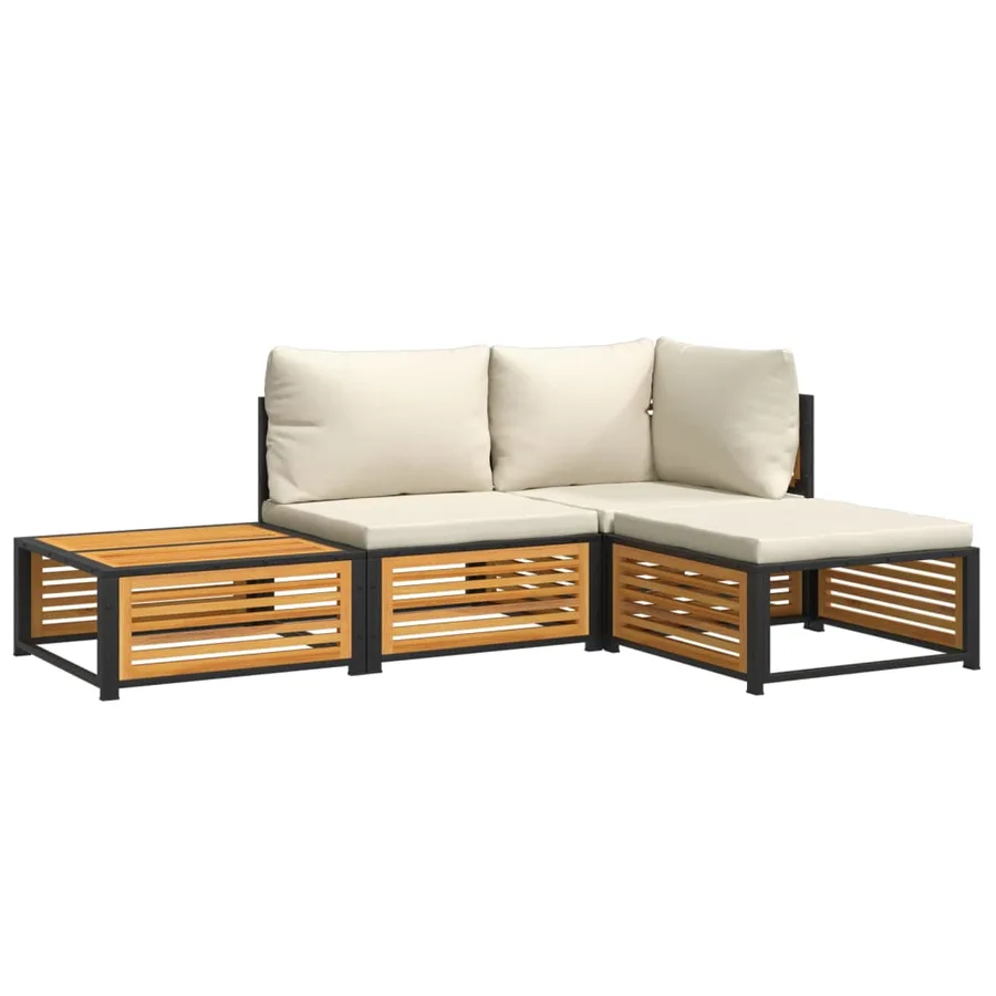 Salon de jardin avec coussins 4 pcs bois d'acacia massif - 2