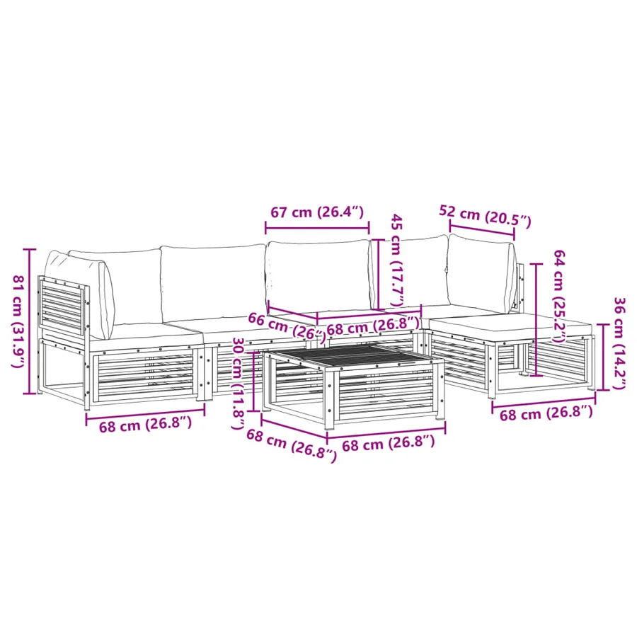 Salon de jardin avec coussins 6 pcs bois d'acacia solide - 14
