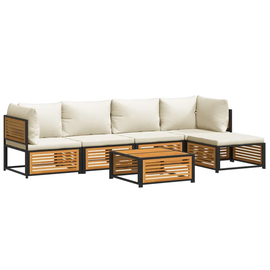 Salon de jardin avec coussins 6 pcs bois d'acacia solide - 2
