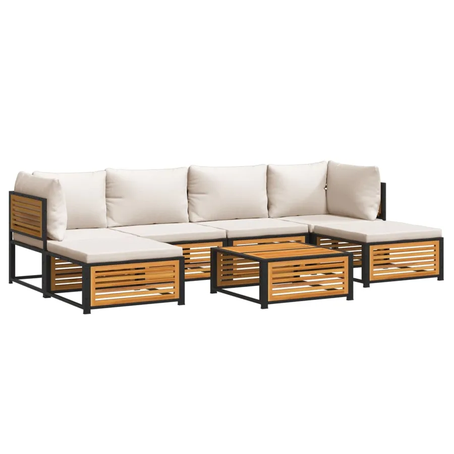Salon de jardin avec coussins 7 pcs bois massif d'acacia - 2