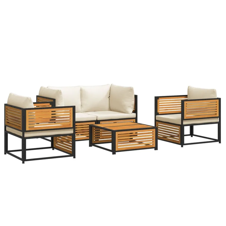 Salon de jardin avec coussins 5 pcs Bois d'acacia solide - 2