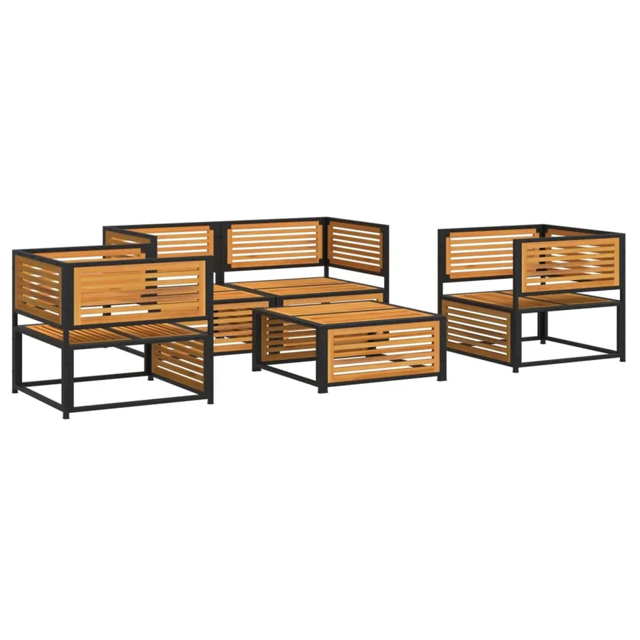 Salon de jardin avec coussins 5 pcs Bois d'acacia solide - 3