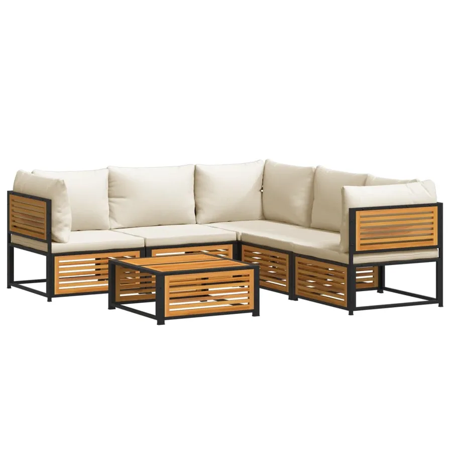 Salon de jardin avec coussins 6 pcs bois d'acacia solide - 2