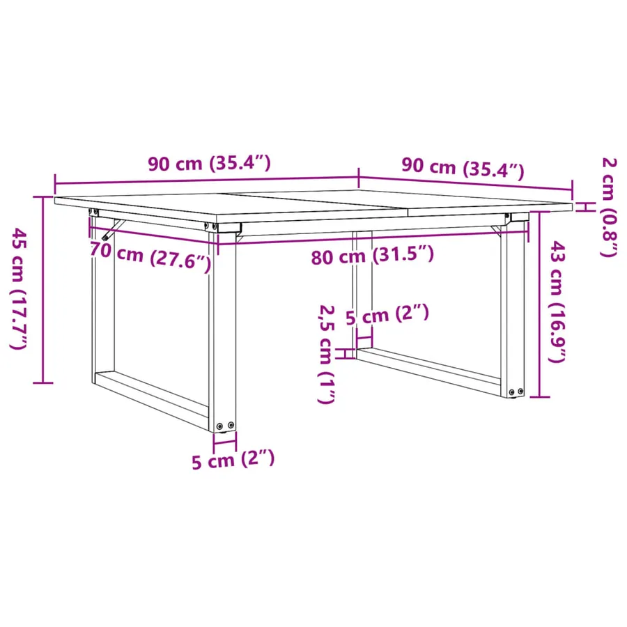 Table basse cadre en O 90x90x45 cm bois de pin massif et acier - 10