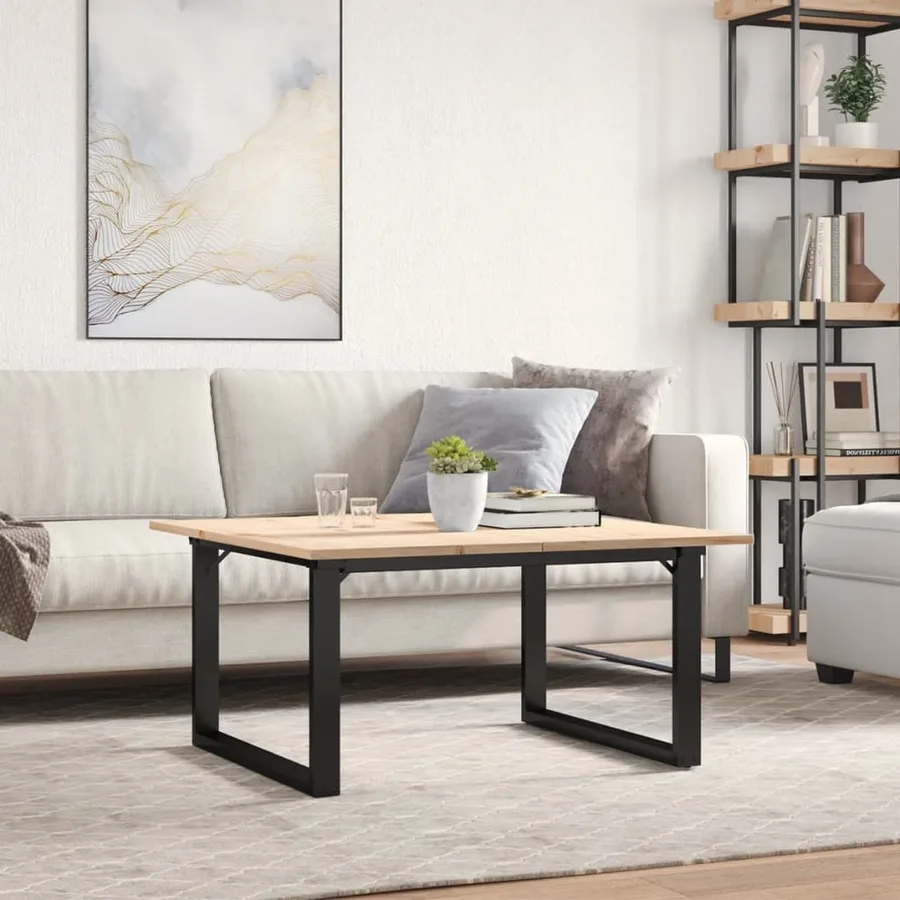 Table basse cadre en O 90x90x45 cm bois de pin massif et acier - 3
