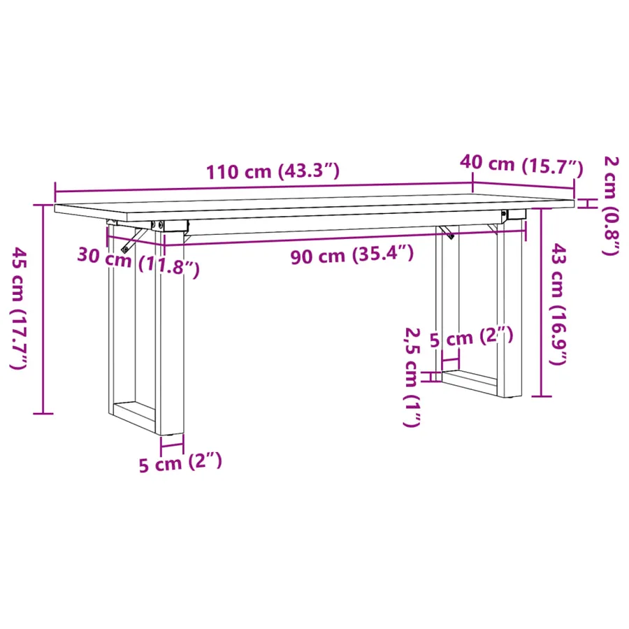 Table basse cadre en O 110x40x45 cm bois de pin massif et acier - 10