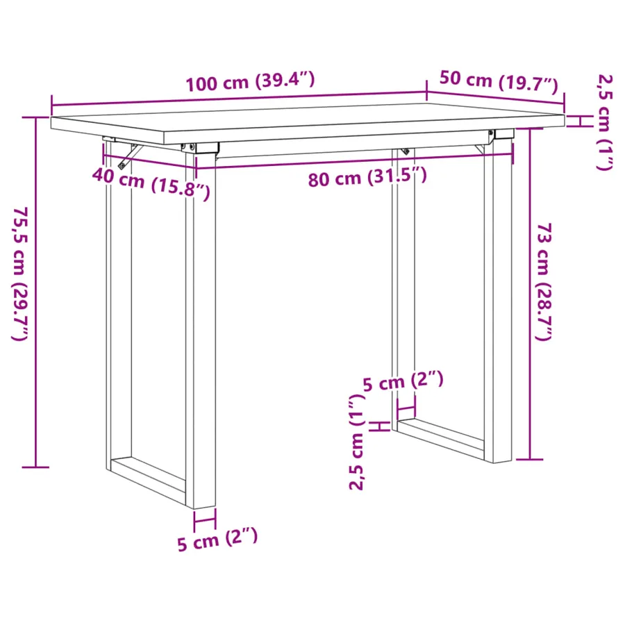 Table à manger cadre en O 100x50x75,5 cm bois pin massif acier - 10