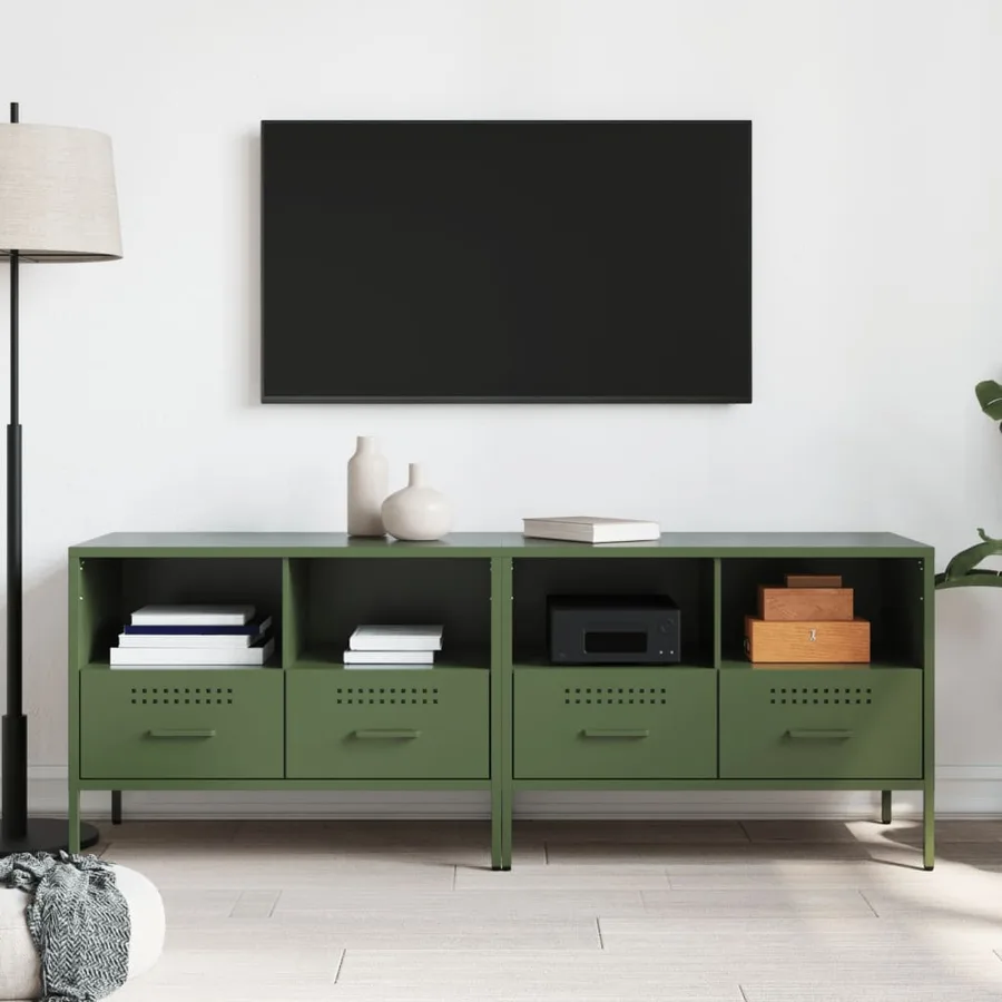 Meubles TV 2 pcs vert olive 68x39x50,5 cm acier - 3