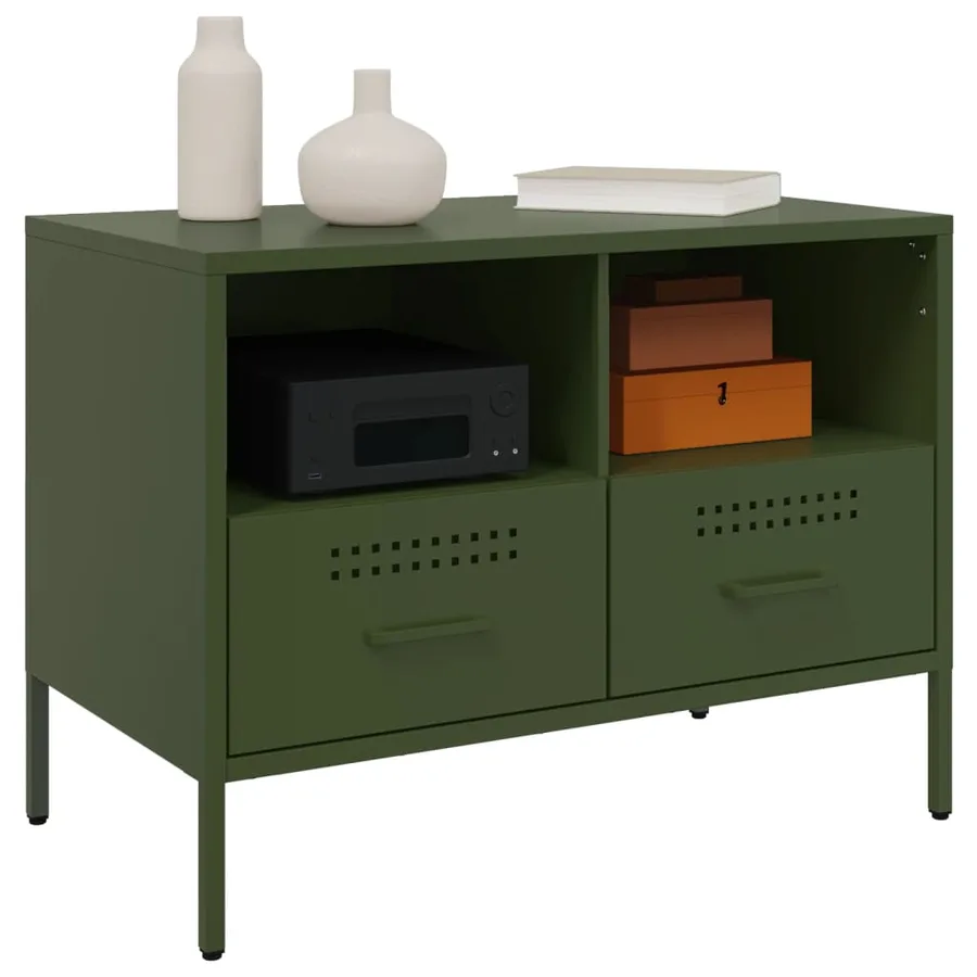 Meubles TV 2 pcs vert olive 68x39x50,5 cm acier - 4