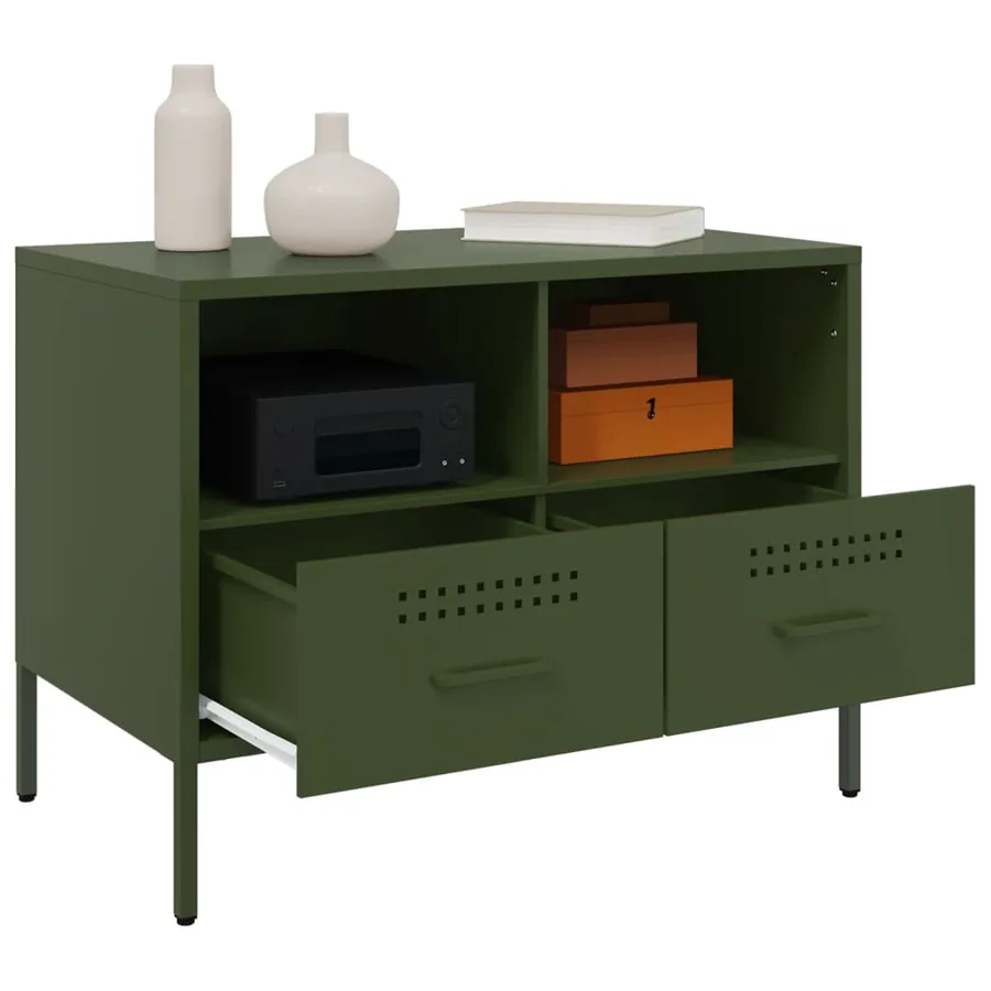 Meubles TV 2 pcs vert olive 68x39x50,5 cm acier - 5