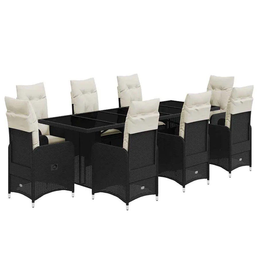 Ensemble de bistro de jardin 9 pcs coussins noir poly rotin - 2