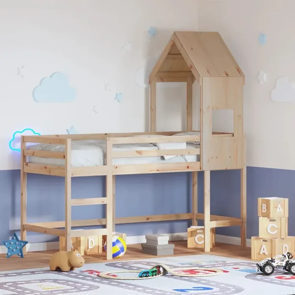 Lit superposé avec échelle et toit sans matelas 90x190 cm