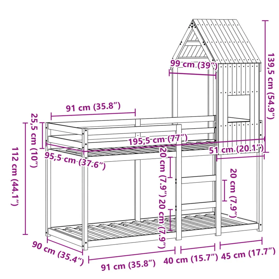 Lit superposé sans matelas 90x190 cm bois de pin massif - 12
