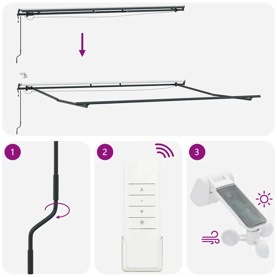 Auvent rétractable automatique avec LED anthracite et blanc - 16