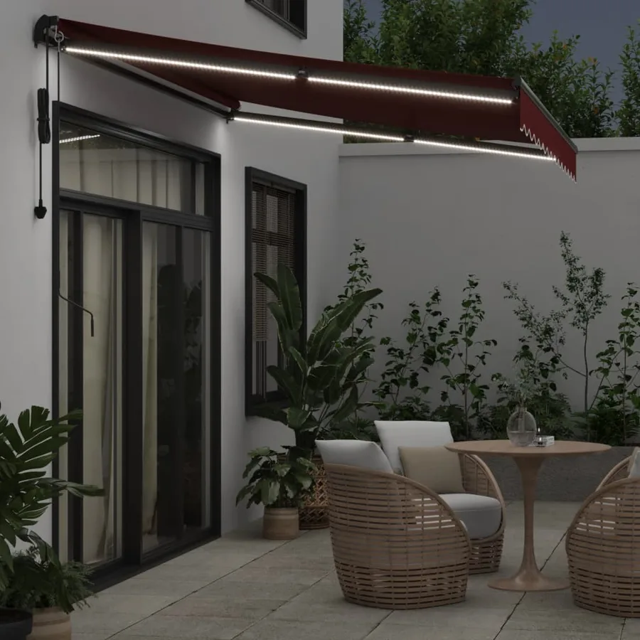 Auvent rétractable automatique avec LED bordeaux 350x250 cm - 3