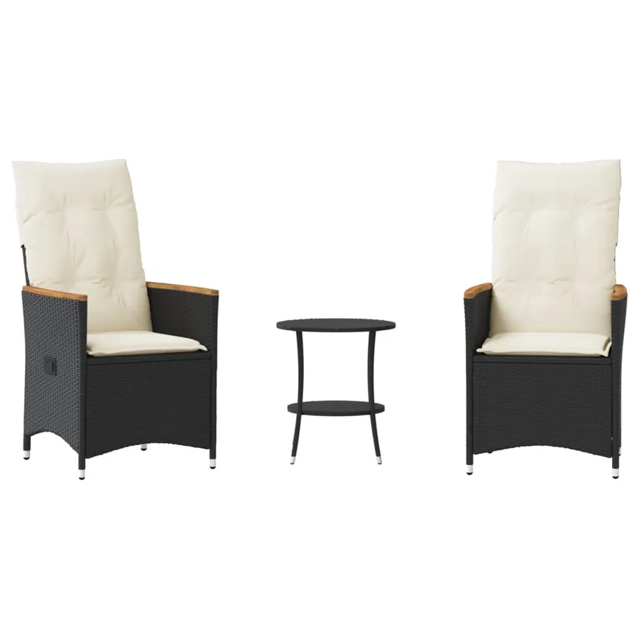 Ensemble de bistro 3 pcs avec coussins noir résine tressée - 2
