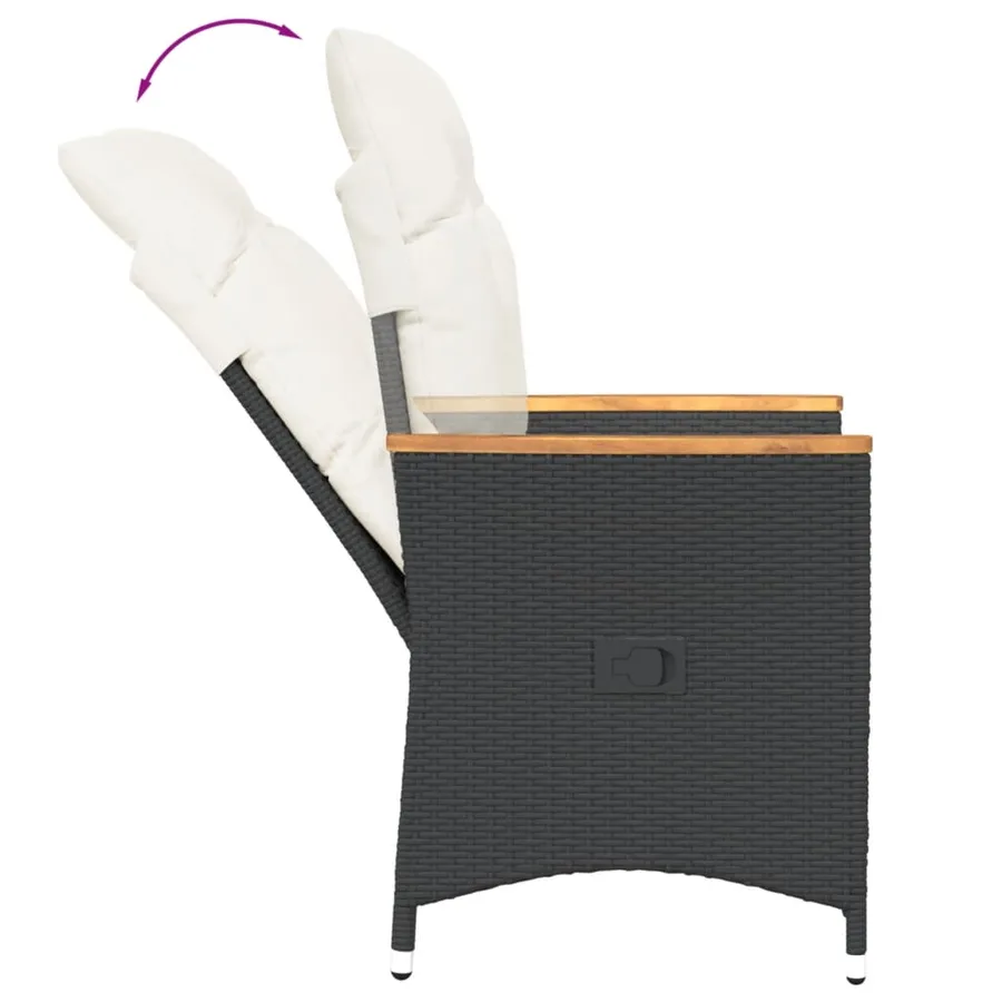 Ensemble de bistro 3 pcs avec coussins noir résine tressée - 5