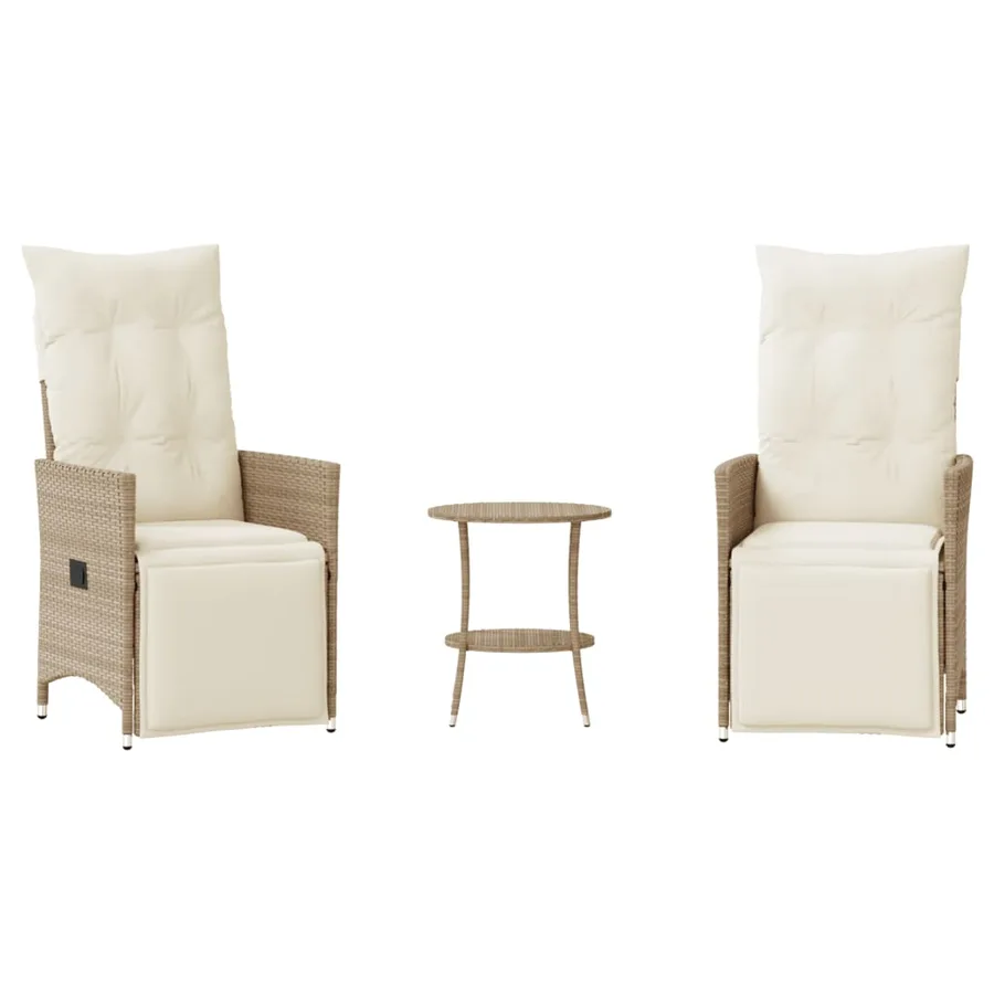 Ensemble de bistro 3 pcs avec coussins beige résine tressée - 2