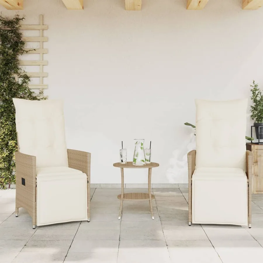Ensemble de bistro 3 pcs avec coussins beige résine tressée - 3