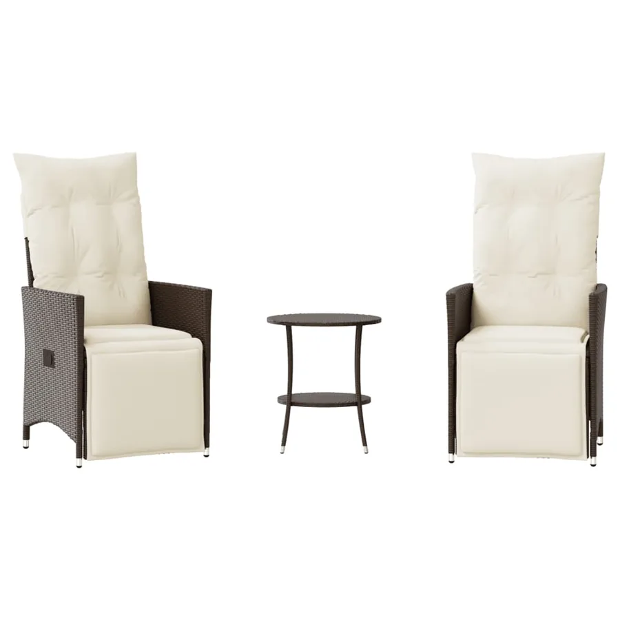 Ensemble de bistro 3 pcs avec coussins marron résine tressée - 2