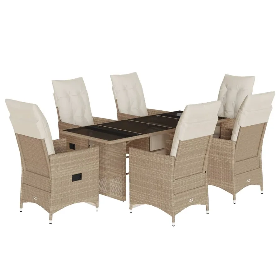 Ensemble de bistro de jardin 7 pcs coussins beige poly rotin - 2