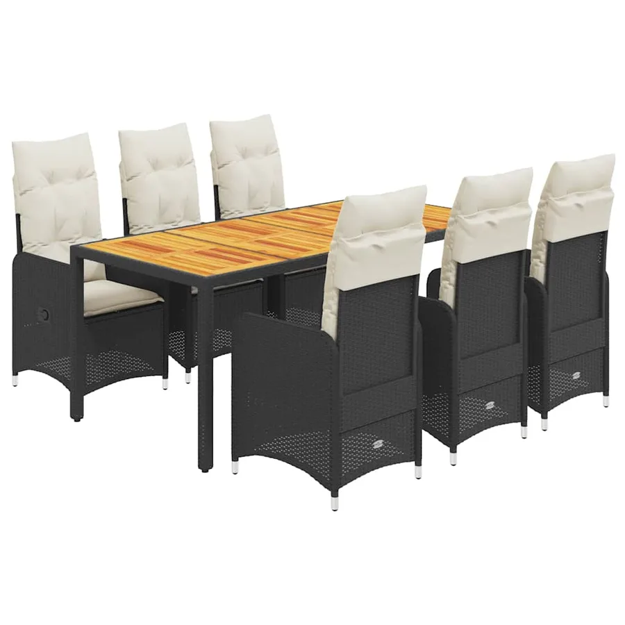 Ensemble de bistro de jardin 7 pcs coussins noir poly rotin - 2