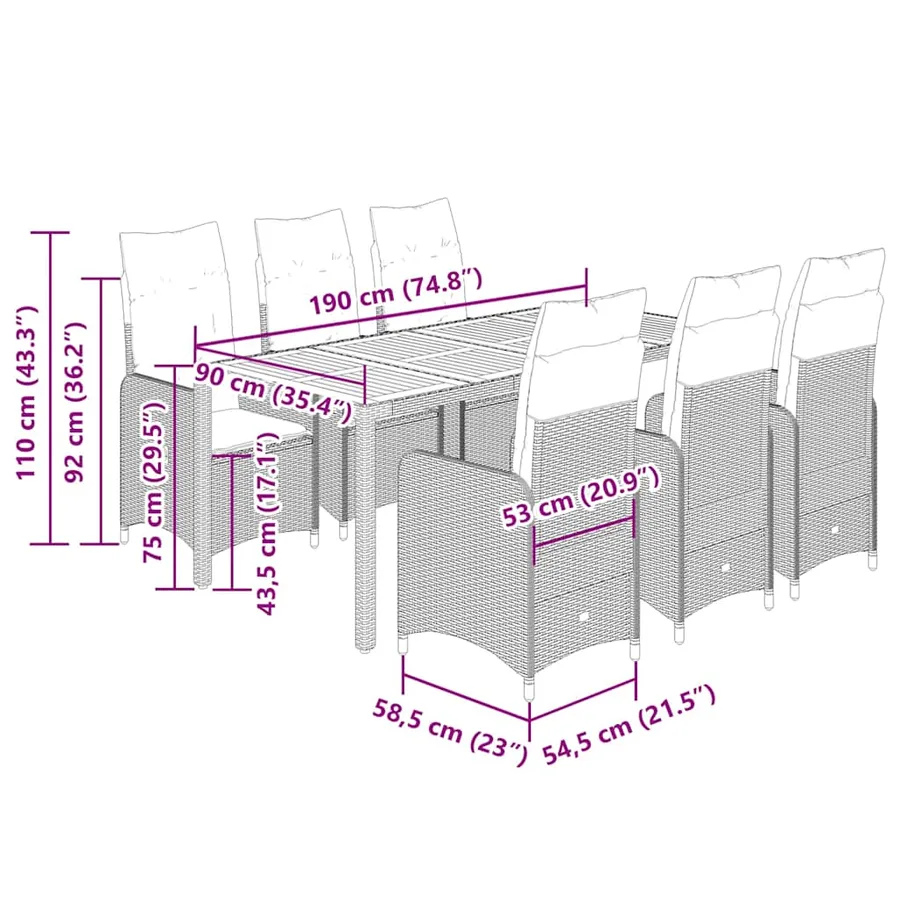 Ensemble de bistro de jardin 7 pcs coussins noir poly rotin - 7