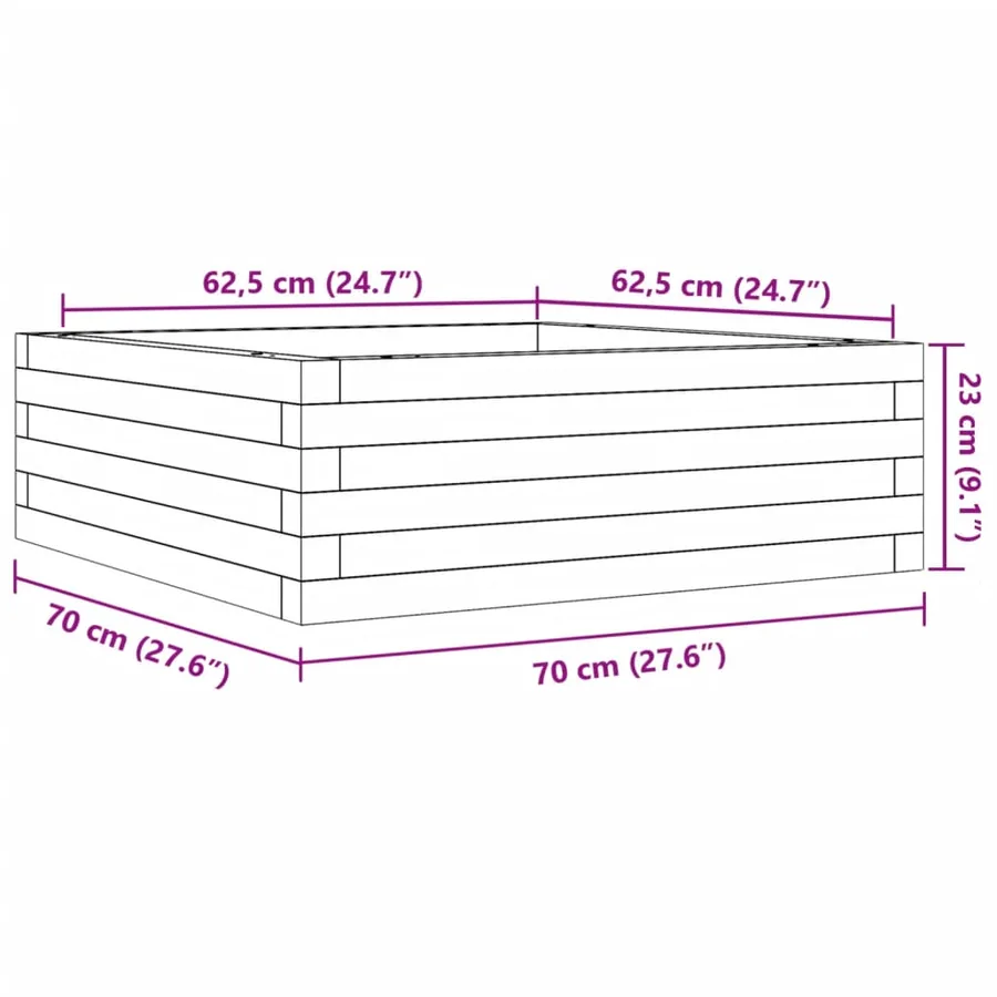Jardinière 70x70x23 cm bois de pin massif - 10