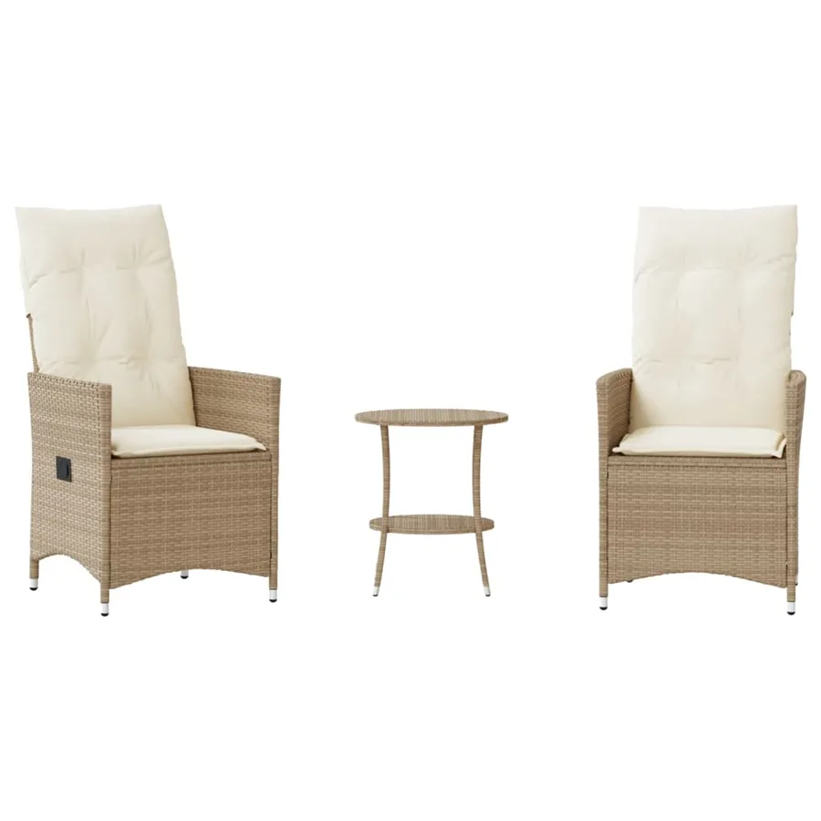 Ensemble de bistro 3 pcs avec coussins beige résine tressée - 2