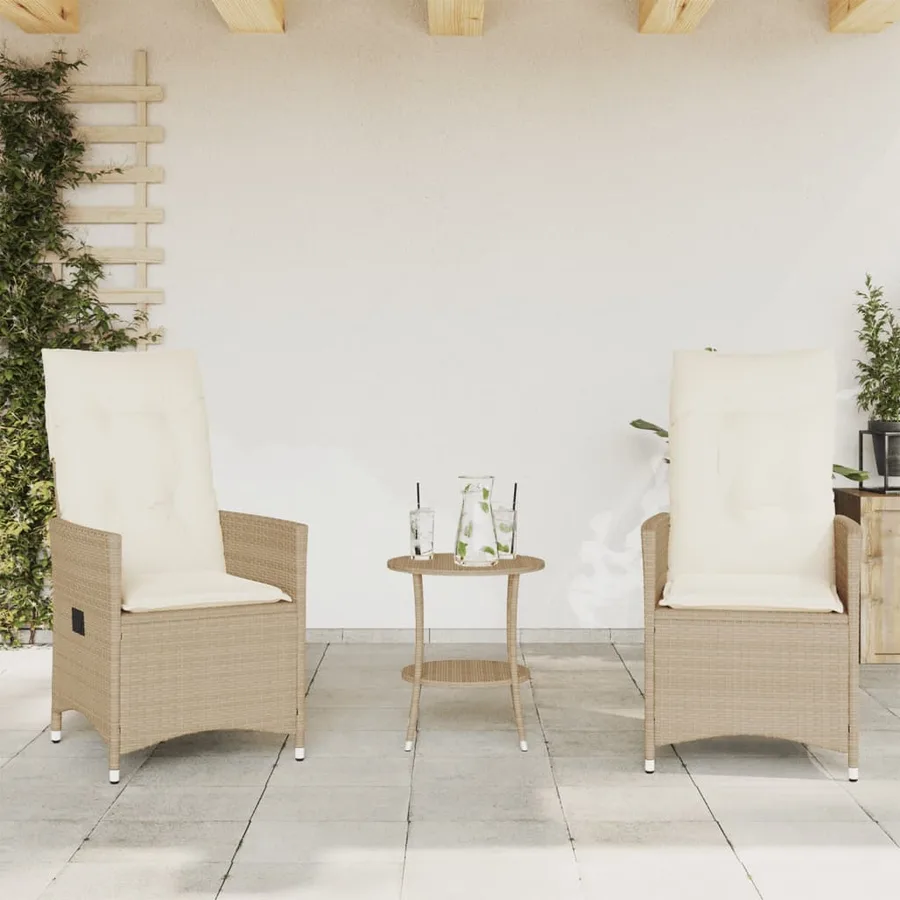 Ensemble de bistro 3 pcs avec coussins beige résine tressée - 3