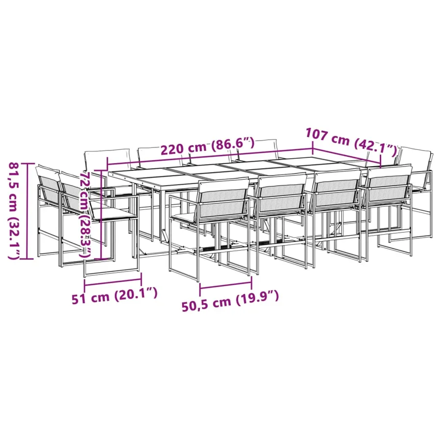 Ensemble à manger de jardin avec coussins 13pcs blanc textilène - 8