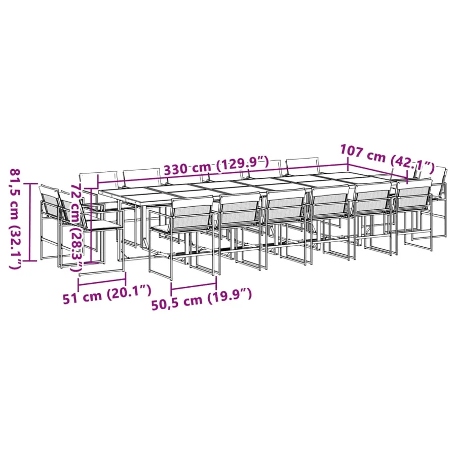 Ensemble à manger de jardin avec coussins 17pcs blanc textilène - 8