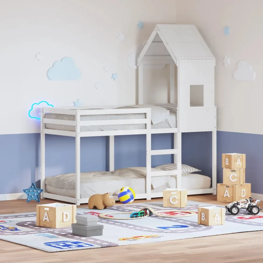 Lit superposé sans matelas blanc 80x200 cm bois de pin massif